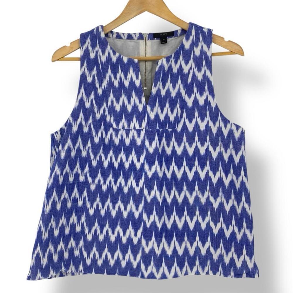 J. Crew Ikat Tank Top Pattern Sleeveless Blue and White Sleeveless Top Sz 10
